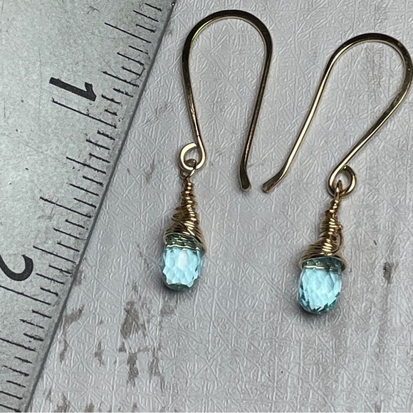 Aquamarine Quartz Crystal Earrings Artisan Designed 14k Gold Filled Wire - Picture 17 of 17